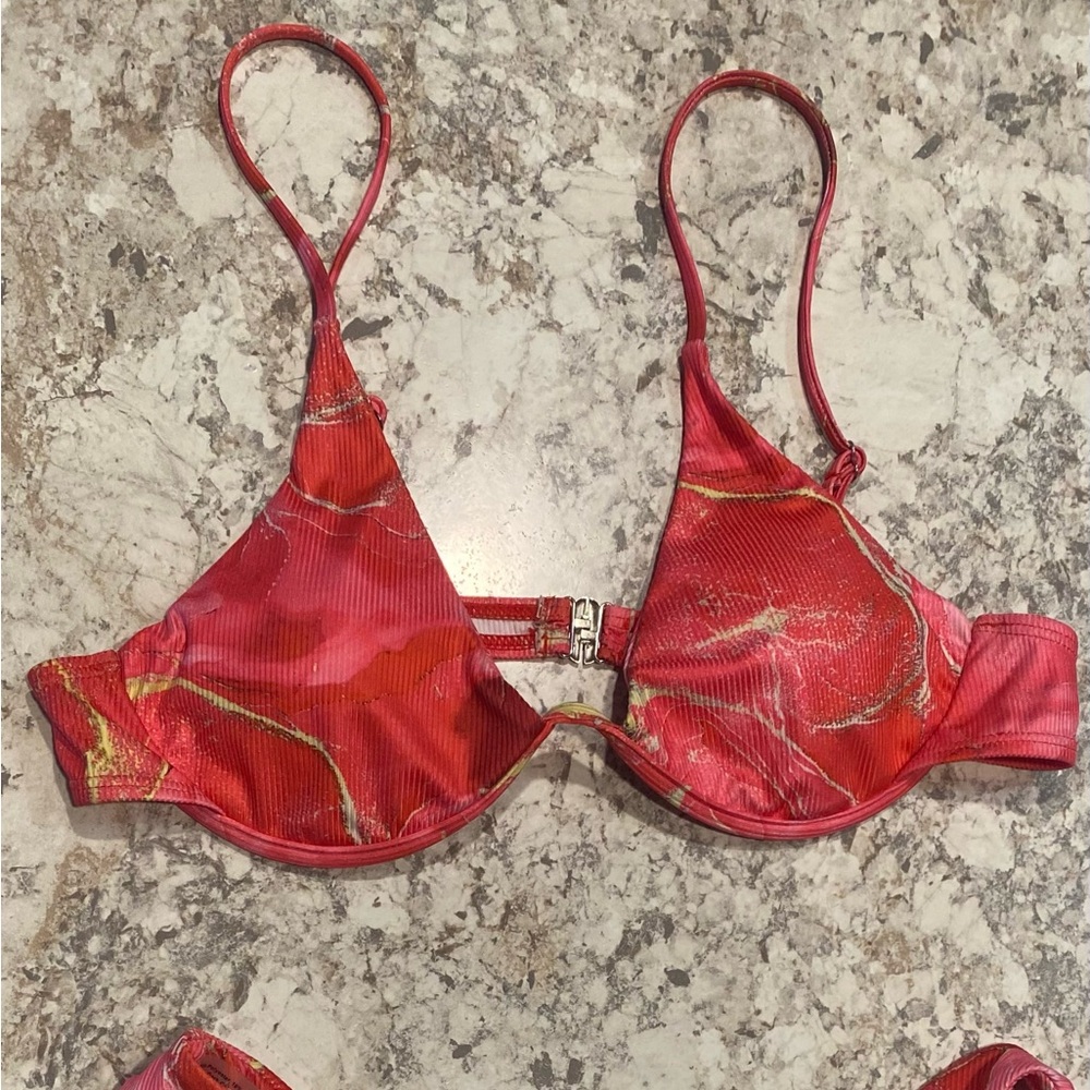 Chic Pink and Red Bikini with Adjustable Straps